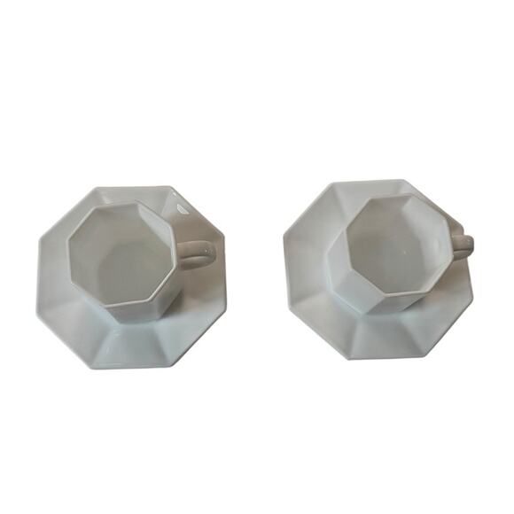 VTG Arcopal Arcoroc Octagon Octime White Mugs Cups (2) Saucers (2) Coffee Tea - Picture 4 of 8